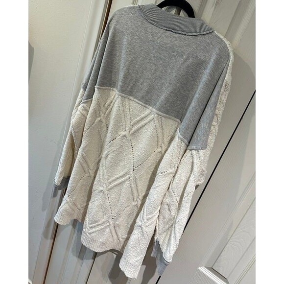 Free People Cream & Gray Mixed Media Olympia Cableknit Sweater Tunic Oversized - Picture 11 of 12